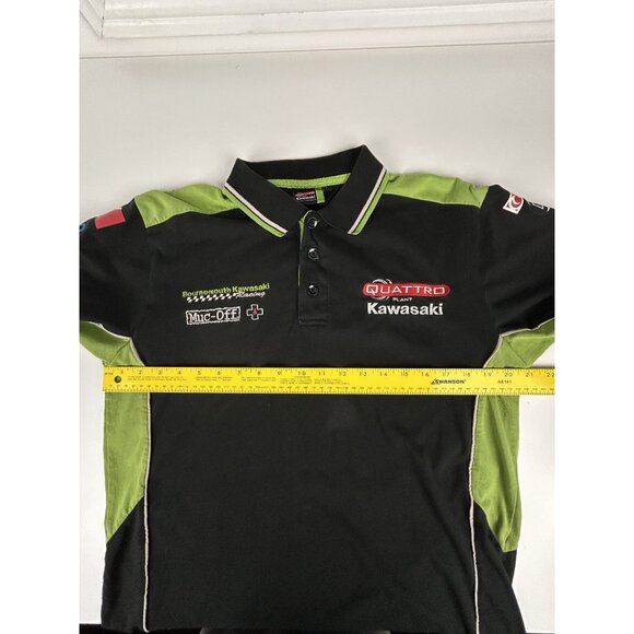 Kawasaki Quattro Plant Official Polo Shirt Men L Racing Motorcycle Black Green - Picture 9 of 13